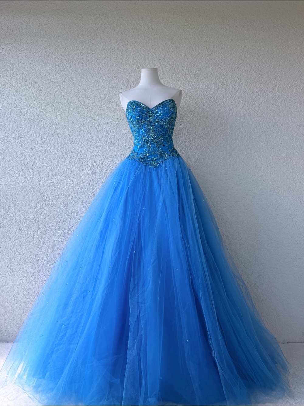 American Vintage Beaded Sweetheart Ball Gown in Bright Blue